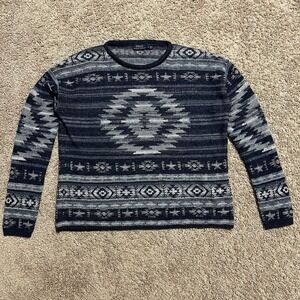 Polo Ralph Lauren Roll Neck Cotton Linen Blend Sweater Women's Large? Blue Aztec